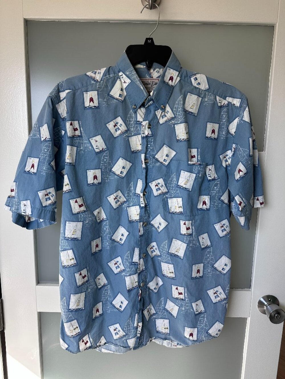 Vintage Bimini Bay Outfitters Shirt L Blue Sailboat Nautical Sailing Yacht Club